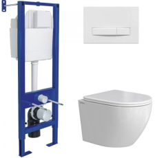 Унитаз с инсталляцией Berges Okus Rimless Atom 525 043394 подвесной, с крышкой SO, с кнопкой Line, белый