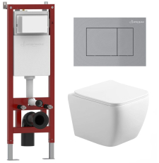 Унитаз с инсталляцией Roxen Cube Tornado Asten Readle Zentralmodul подвесной с крышкой, с кнопкой, матовый хром