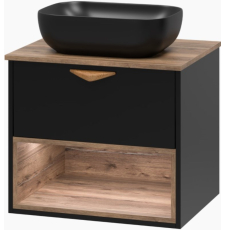 Тумба для умывальника Brevita Bergen 60, подвесная с подсветкой, 1 ящ., дуб галифакс олово/черный