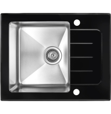 Мойка для кухни ZorG GS 6250 black 62x50 врезная, стекло глянец\сталь мат.