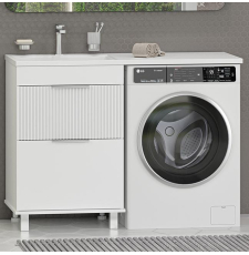 Тумба под стиральную машину Brevita Enfida 60 для умывальника 120, напольная, 2 ящ., белый матовый\матовый хром