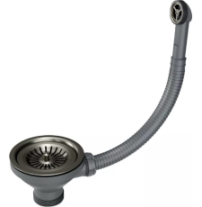 Сифон для кухонной мойки Paulmark PM6022-GM 1 1/2" с круглым переливом, вороненая сталь