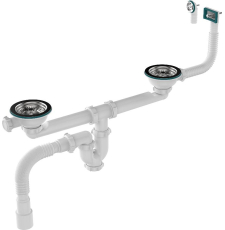 Сифон для кухонной мойки Aquant UD0179-12-MR с переливом, 3 1/2"х40, двойной, хром