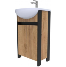 Тумба для умывальника АВН Ванкувер 50 напольная, 2 дв., дуб крафт золотой\черный мат.