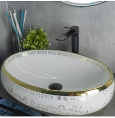 Раковина Gid Nc472 60 на столешницу, белый/рис.золото