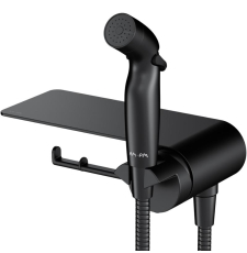 Смеситель с гигиеническим душем AM.PM Func F0H8F922 настенный, с полкой и крючком, черный мат.