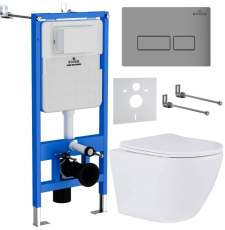 Унитаз с инсталляцией Roxen Antares подвесной с крышкой, с кнопкой пр., матов.хром