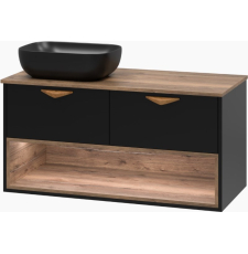 Тумба для умывальника Brevita Bergen 105, подвесная с подсветкой, 2 ящ., дуб галифакс олово/черный