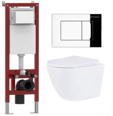 Комплект унитаз с инсталляцией Roxen Antares Asten Readle Zentralmodul подвесной с крышкой, с кнопкой, хром