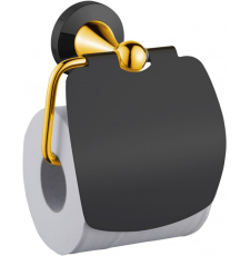 Держатель для туалетной бумаги CeramaLux Luxury 57507 с крышкой, черный/золото