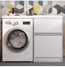 Тумба под стиральную машину Акватон Лондри 60, с умывальником 120, правый, белый