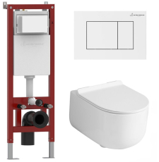 Унитаз с инсталляцией Asten Readle Stella Tornado подвесной с крышкой, с кнопкой, белый