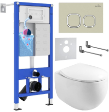 Комплект унитаз с инсталляцией Roxen Egg подвесной с крышкой, с кнопкой кв., пастель бежевый