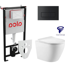 Унитаз с инсталляцией Prato Бьянко подвесной с крышкой, с кнопкой черный матовый