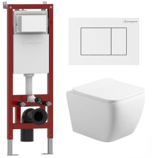 Унитаз с инсталляцией Roxen Cube Tornado Asten Readle Zentralmodul подвесной с крышкой, с кнопкой, белый