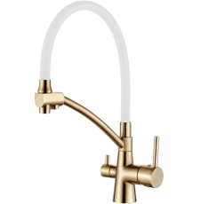 Смеситель для кухни Ledeme H55 L4855Y-3 под фильтр, золотой сатин/белый