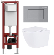 Комплект унитаз с инсталляцией Roxen Antares Asten Readle Zentralmodul подвесной с крышкой, с кнопкой, матовый хром