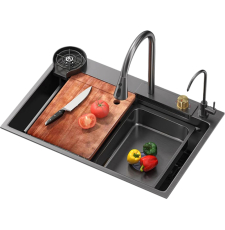 Мойка для кухни Diadonna DS7545B 75x45 многофункциональная, врезная, со смесителем, аксессуарами, черный