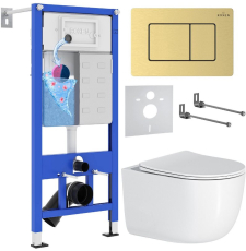 Комплект унитаз с инсталляцией Roxen Vortex подвесной с крышкой, с кнопкой пр.металл, брашированное золото