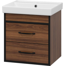 Тумба для умывальника Misty Кедр 50 подвесная, 2 ящ., орех\черный