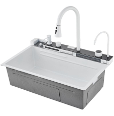 Мойка для кухни Savol S-SC001W 75x46 многофункциональная, врезная, со смесителем, аксессуарами, декор соты, белый