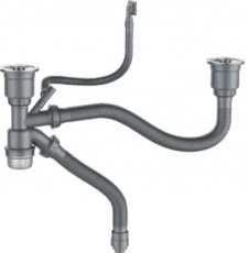 Сифон для кухонной мойки Gerhans K30601-2 с переливом, на 2 чаши, нерж.сталь