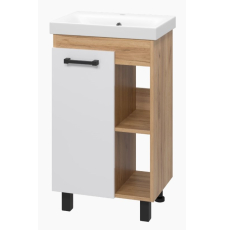 Тумба для умывальника Misty Крафт 50 напольная, 1 дв., полки, белый\зебрано сахара\черный