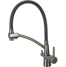 Смеситель для кухни Gerhans KK4855, под фильтр, с гибким изливом, сатин/серый