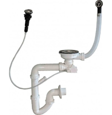 Сифон для кухонной мойки Wisent GER007 с переливом, полуавтомат, нерж.сталь